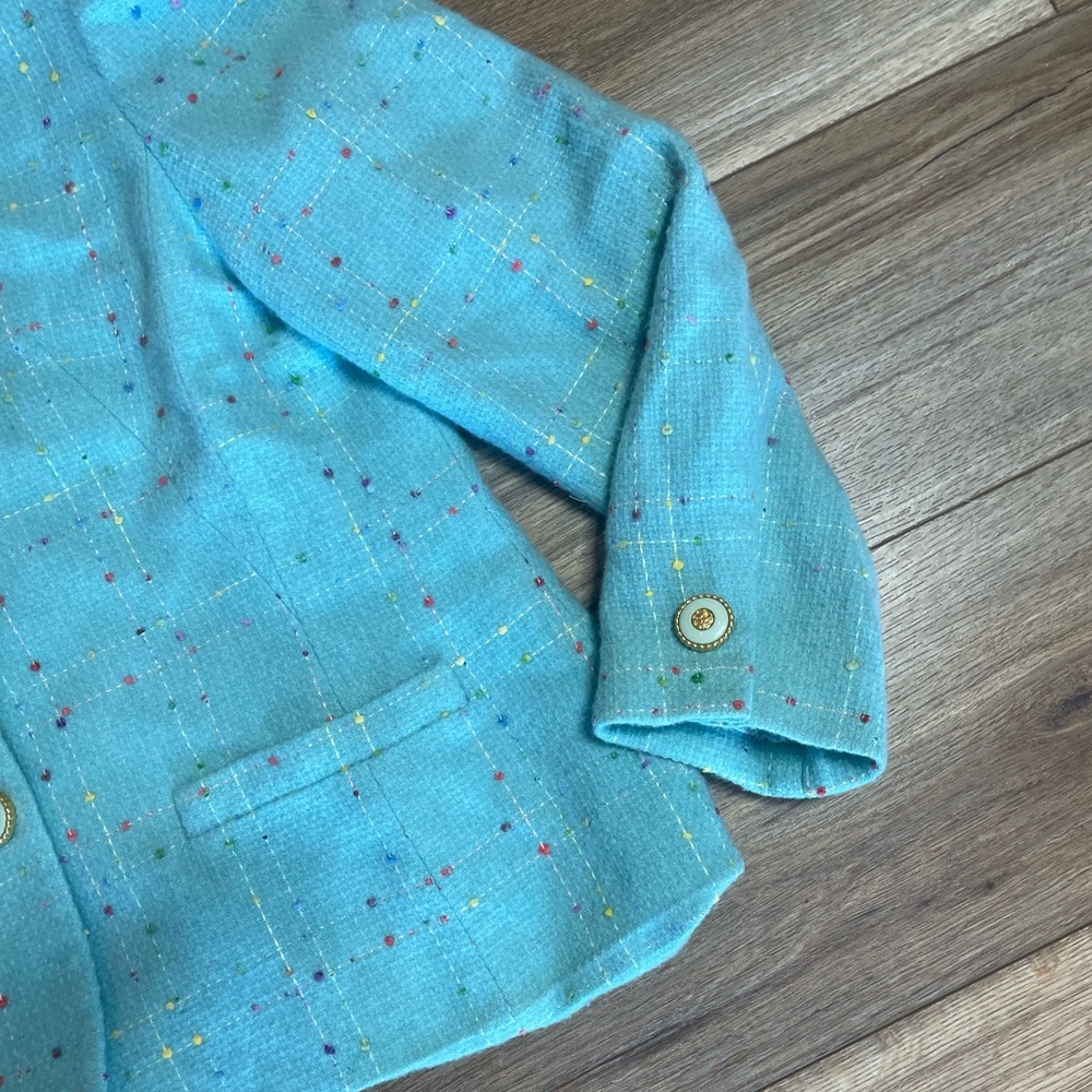 vintage Lilly Pulitzer blazer light-blue turquoise wool jacket, fleck pattern - Picture 3 of 13